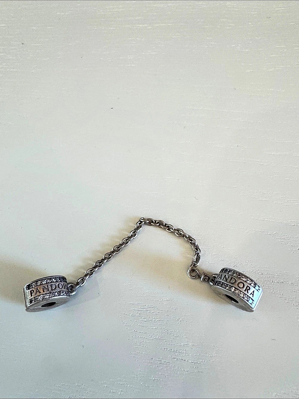 PANDORA Sparkling Pavé Safety Chain Charm Silver-Tone Chain Bracelet